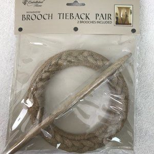 BROOCH TIEBACK Pair Window Curtain Black faux gem